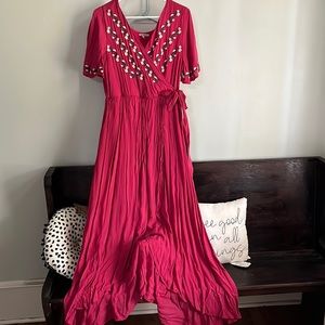 embroidered floral detail wrap dress